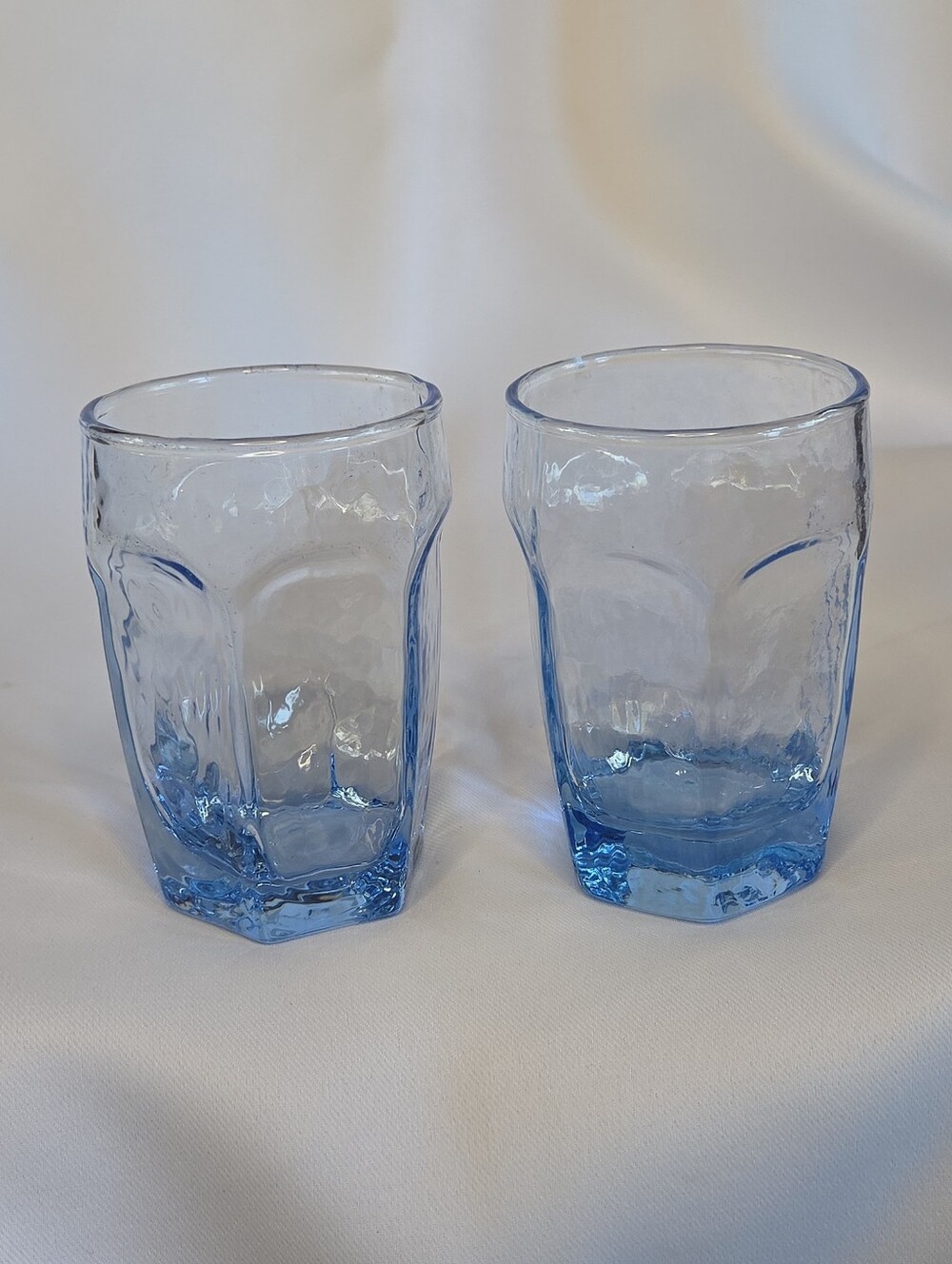 2 Libbey Chivalry Blue Juice Glasses Set Rock Textured Paneled Facet Pair 4 Inch